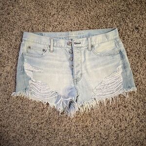 American Eagle Vintage High Rise Festival Denim Shorts Light Wash Size 8